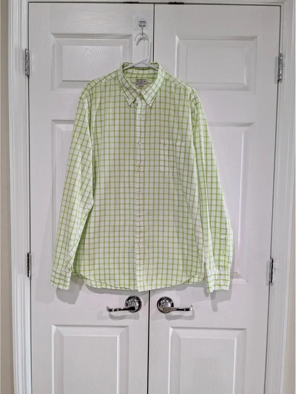 J. Crew Men's Long Sleeve Button Down Shirt, Lime Green White, Size XL, Cotton